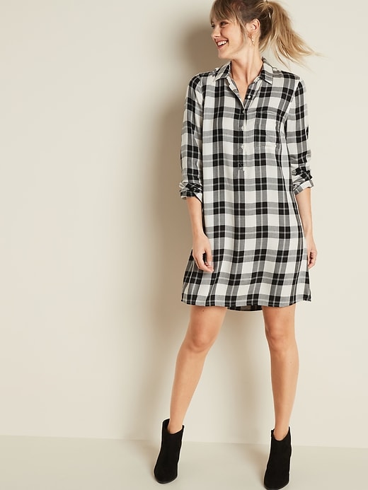 Image number 1 showing, Plaid Popover Shirt Dress for Women