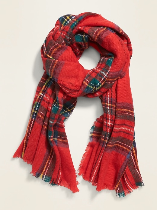 View large product image 2 of 2. Fringed Oversized Flannel Scarf for Women