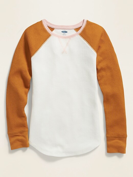View large product image 1 of 1. Color-Blocked Thermal-Knit Raglan-Sleeve Tee for Girls