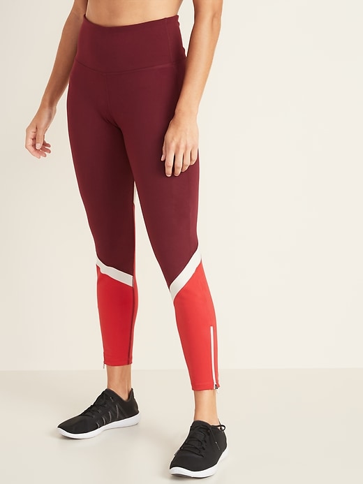 Image number 1 showing, High-Waisted Color-Blocked Side-Zip Elevate 7/8-Length Leggings For Women