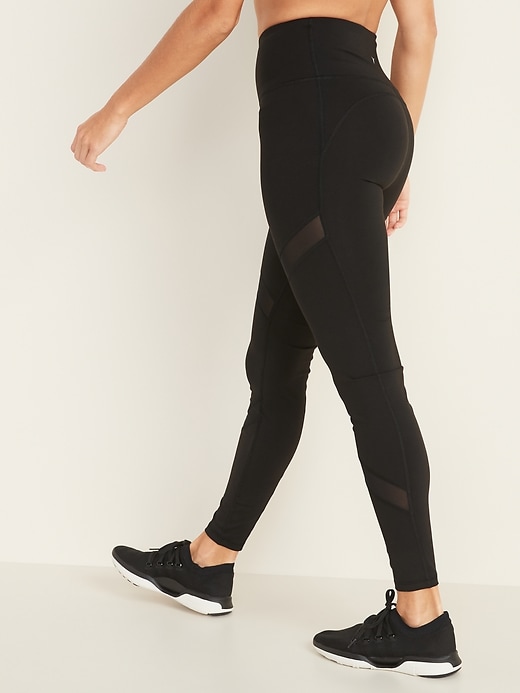 View large product image 2 of 3. High-Waisted Elevate Mesh-Trim Compression Leggings for Women