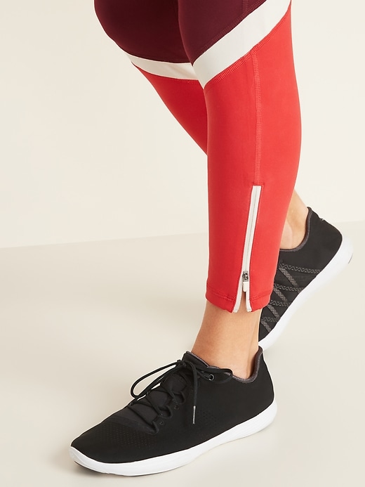 High-Waisted Color-Blocked Side-Zip Elevate 7/8-Length Leggings For Women