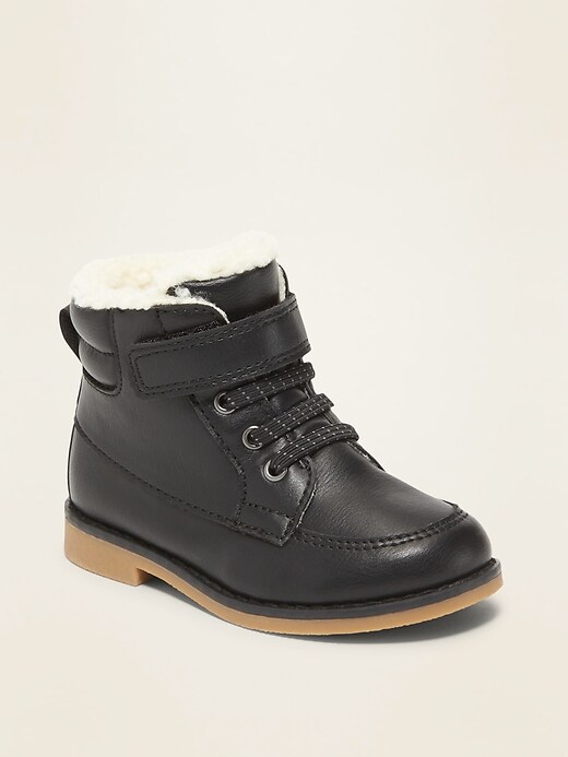 View large product image 1 of 1. Faux-Leather Sherpa-Lined Boots for Toddler Boys