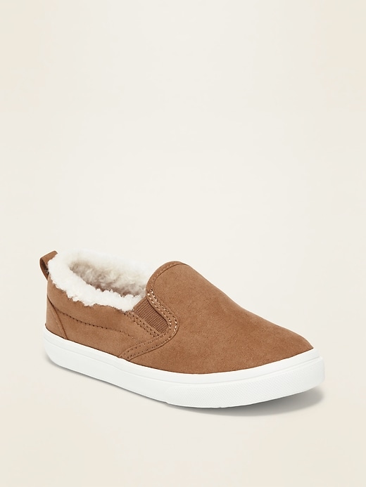 View large product image 1 of 4. Faux-Suede Sherpa-Lined Slip-On Sneakers for Toddler Boys