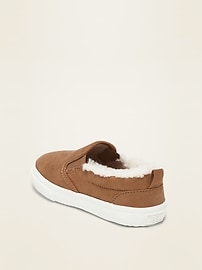 View large product image 3 of 4. Faux-Suede Sherpa-Lined Slip-On Sneakers for Toddler Boys