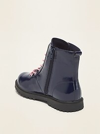 View large product image 3 of 3. Faux-Patent Elastic-Lace Combat Boots for Girls