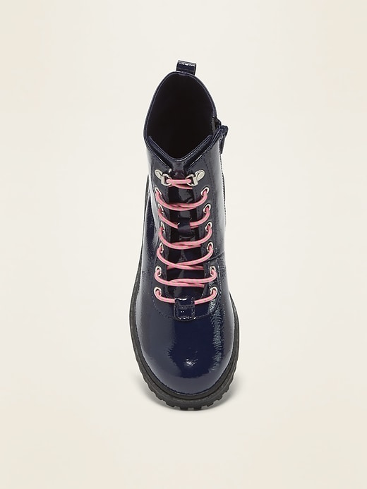 View large product image 2 of 3. Faux-Patent Elastic-Lace Combat Boots for Girls
