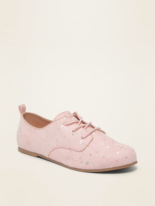 View large product image 1 of 1. Faux-Suede Foil Star-Print Oxford Shoes for Girls