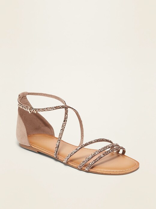 Image number 1 showing, Glitter-Strap Faux-Suede Sandals for Women