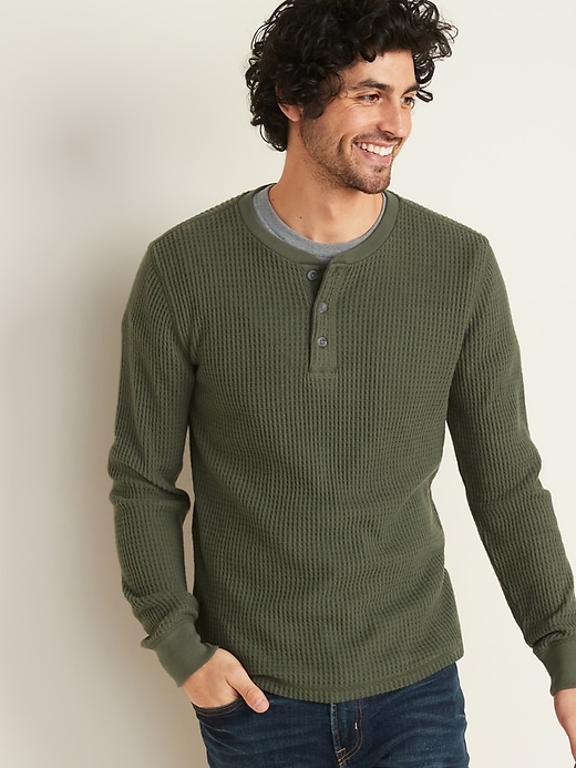 Chunky Thermal-Knit Henley T-Shirt for Men | Old Navy