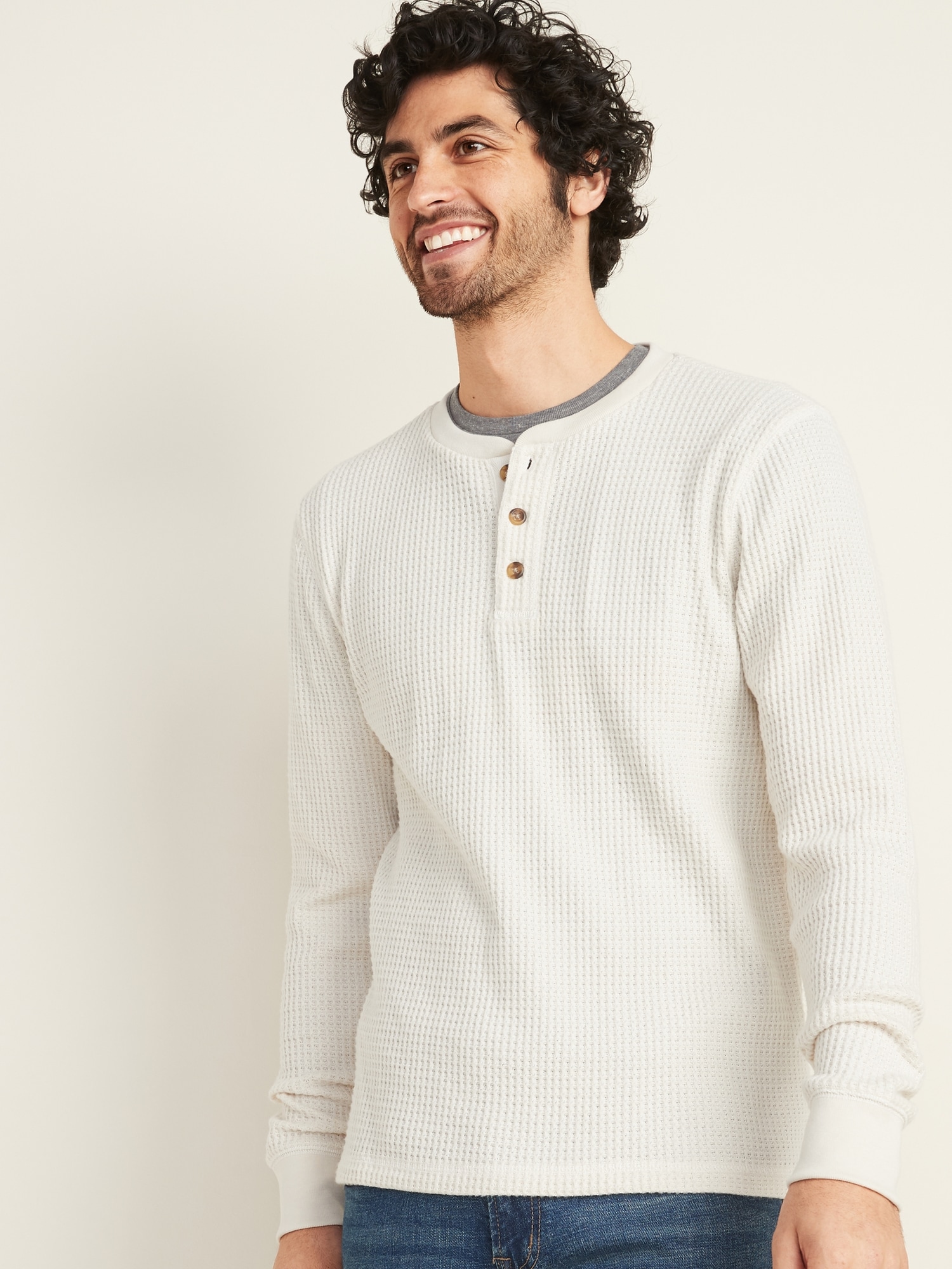 Chunky Thermal-Knit Henley T-Shirt