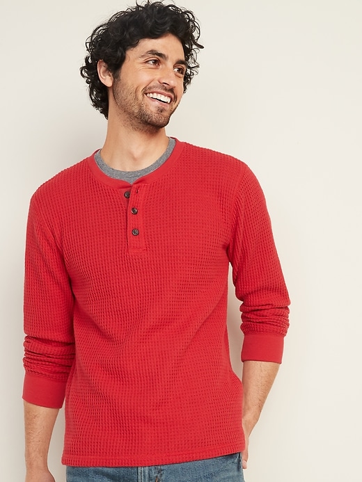 View large product image 1 of 1. Chunky Thermal-Knit Henley T-Shirt