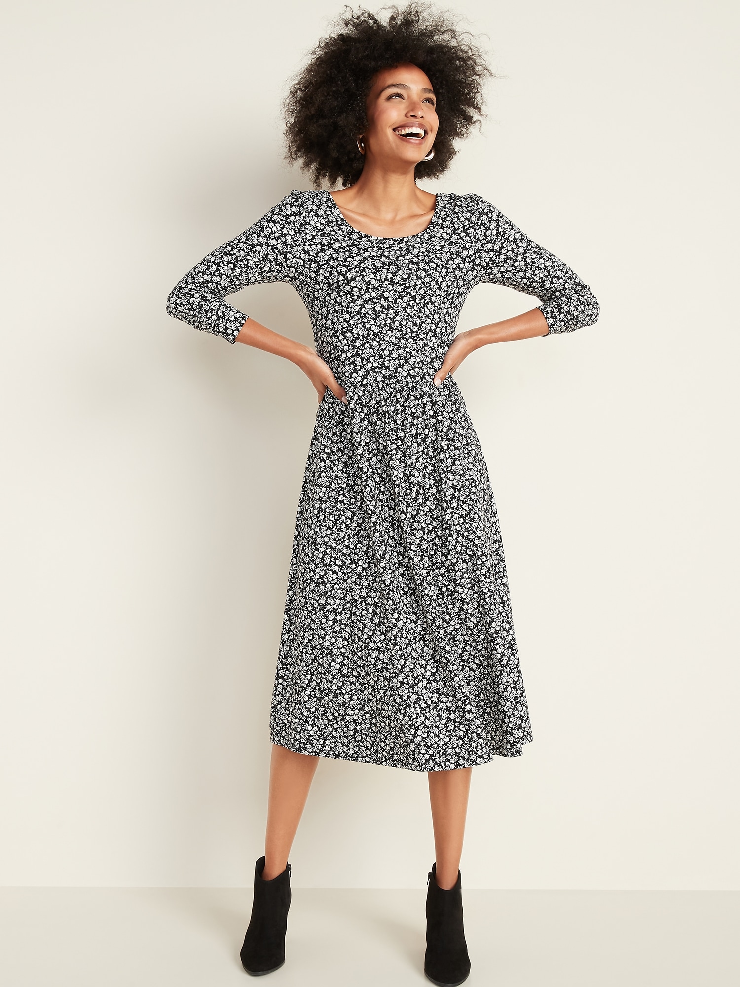 Fit & Flare Scoop-Neck Midi Dress for Women | Old Navy
