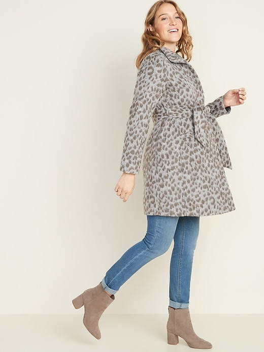 Image number 3 showing, Maternity Funnel-Neck Leopard-Print Coat