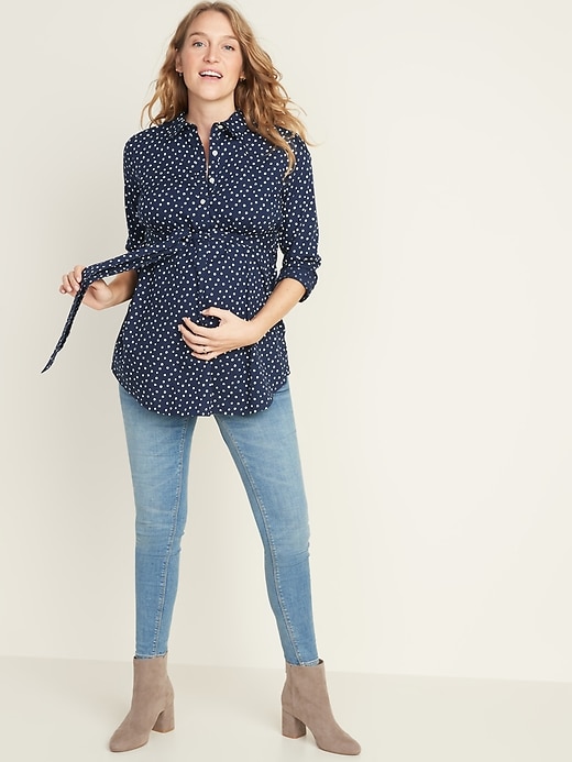 Image number 3 showing, Maternity Printed Tie-Waist Pullover Tunic