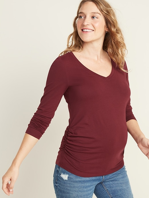 View large product image 1 of 1. Maternity Fitted V-Neck Long-Sleeve Tee