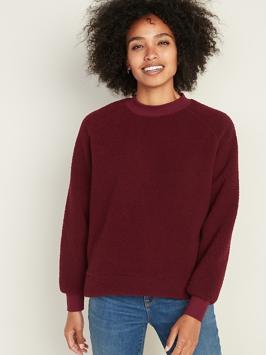 View large product image 1 of 1. Mock-Neck Raglan-Sleeve Sherpa Sweatshirt for Women