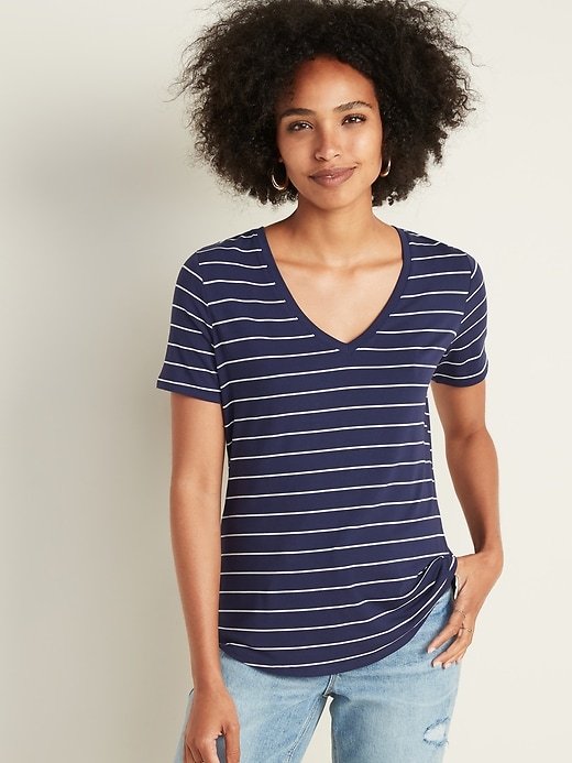 Image number 1 showing, Luxe V-Neck Striped Tee for Women