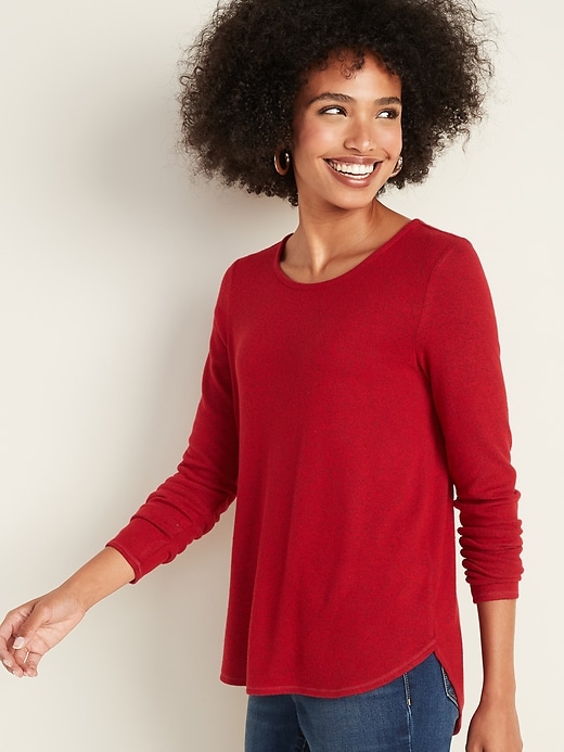 Image number 1 showing, Plush-Knit Crew-Neck Tee for Women