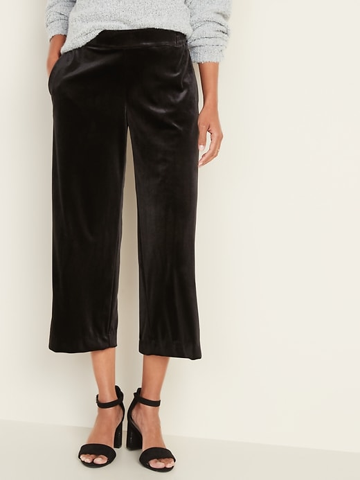 View large product image 1 of 1. Mid-Rise Velvet Wide-Leg Pull-On Pants for Women