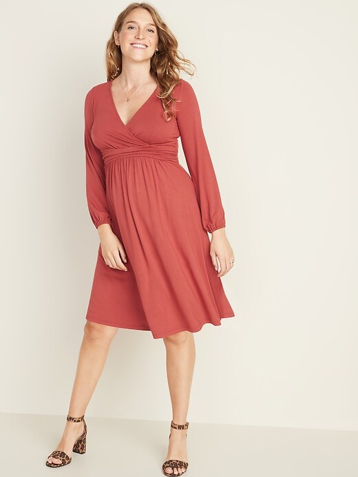 View large product image 1 of 1. Maternity Waist-Defined Cross-Front Jersey Dress