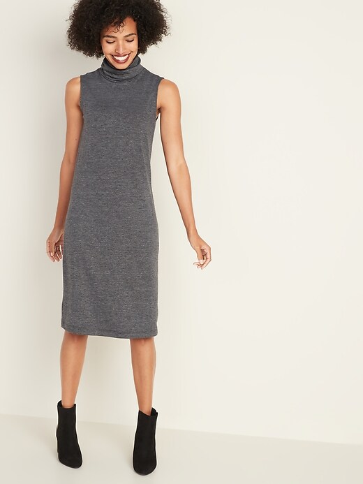 Image number 1 showing, Sleeveless Turtleneck Jersey Shift Dress for Women