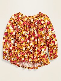 View large product image 3 of 3. Smocked-Neck Slub-Knit Top for Girls