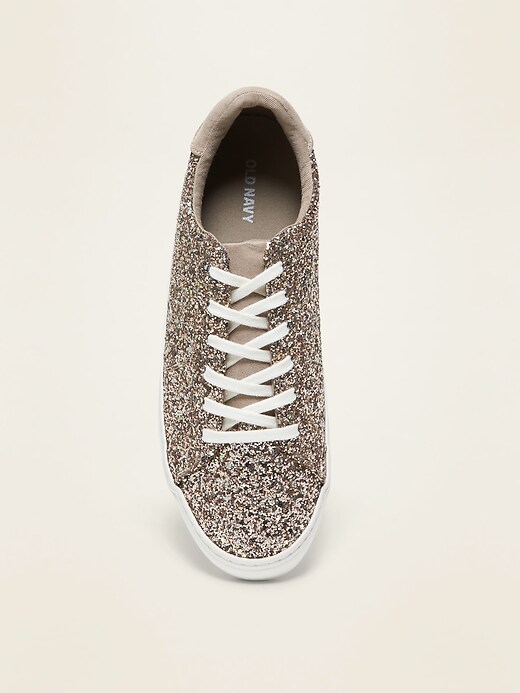 Image number 3 showing, Glitter-Covered Lace-Up Sneakers for Women
