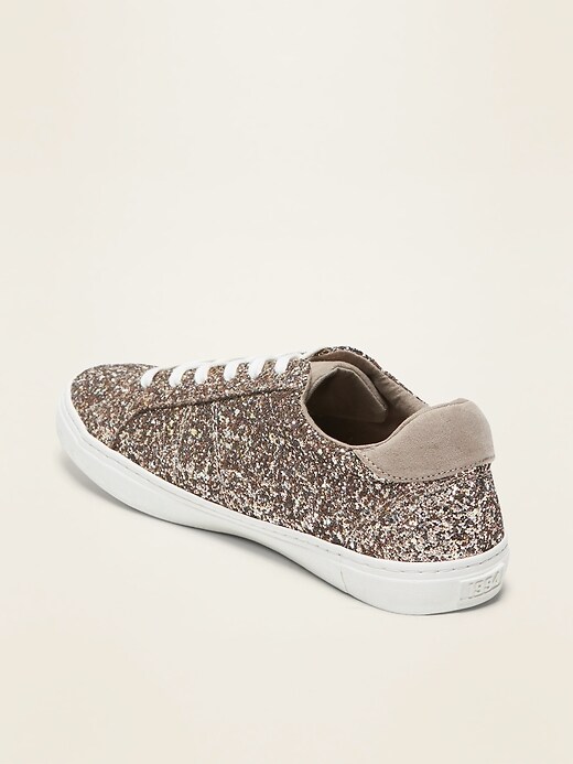 Image number 4 showing, Glitter-Covered Lace-Up Sneakers for Women