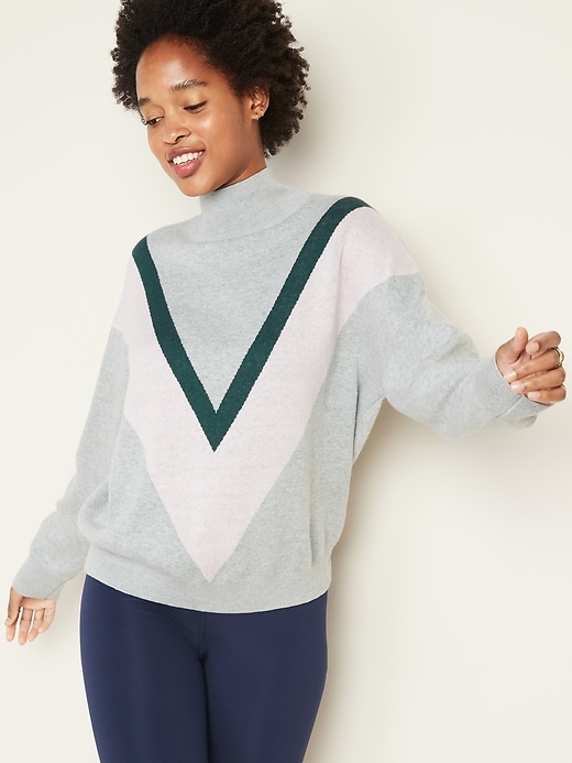 Image number 1 showing, Color-Blocked Chevron Turtleneck Sweater for Women