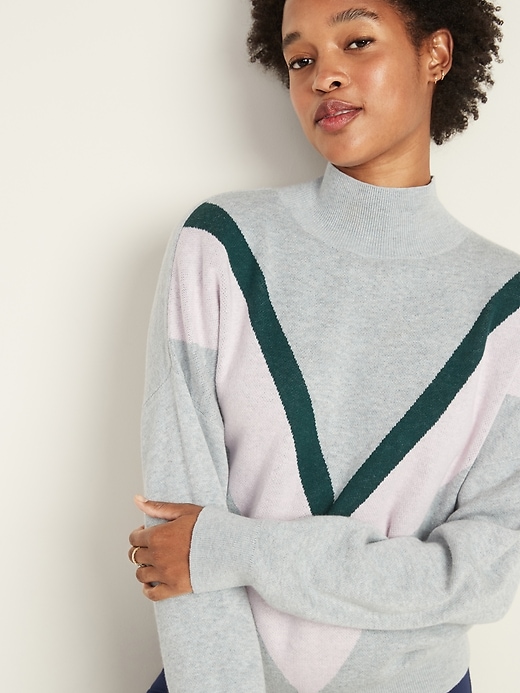 Image number 4 showing, Color-Blocked Chevron Turtleneck Sweater for Women