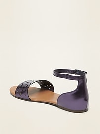 View large product image 3 of 3. Metallic Faux-Leather Laser-Cut Peep-Toe Sandals for Girls