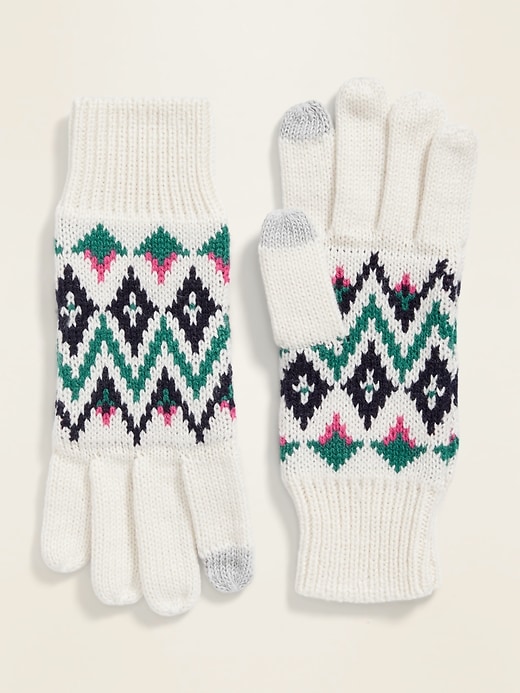 View large product image 1 of 1. Fair Isle Sweater-Knit Gloves for Women