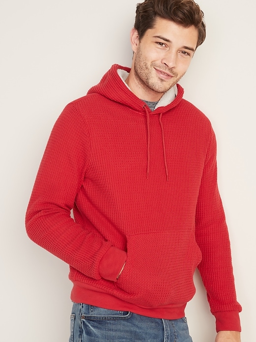 Image number 4 showing, Sherpa-Lined Thermal-Knit Pullover Hoodie
