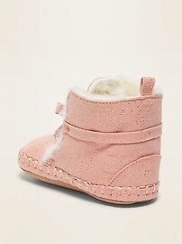 View large product image 3 of 4. Faux-Suede Shimmer Faux-Fur Lined Booties for Baby