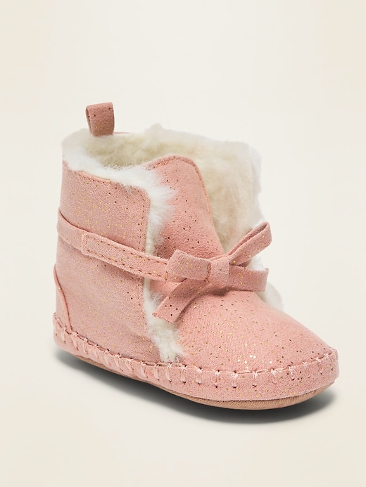 View large product image 1 of 4. Faux-Suede Shimmer Faux-Fur Lined Booties for Baby