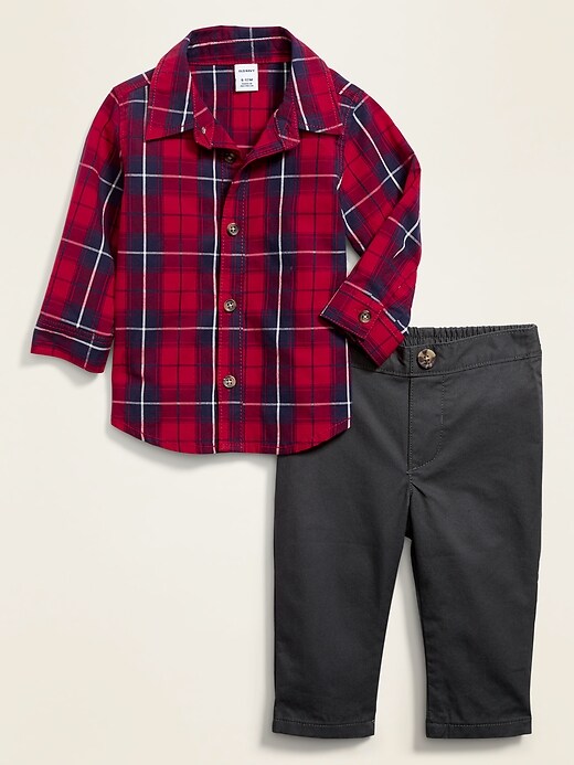 View large product image 1 of 2. Plaid Poplin Shirt and Twill Pants Set for Baby