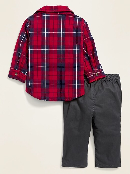 View large product image 2 of 2. Plaid Poplin Shirt and Twill Pants Set for Baby