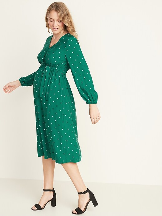 View large product image 1 of 1. Maternity Printed Faux-Wrap Midi Dress