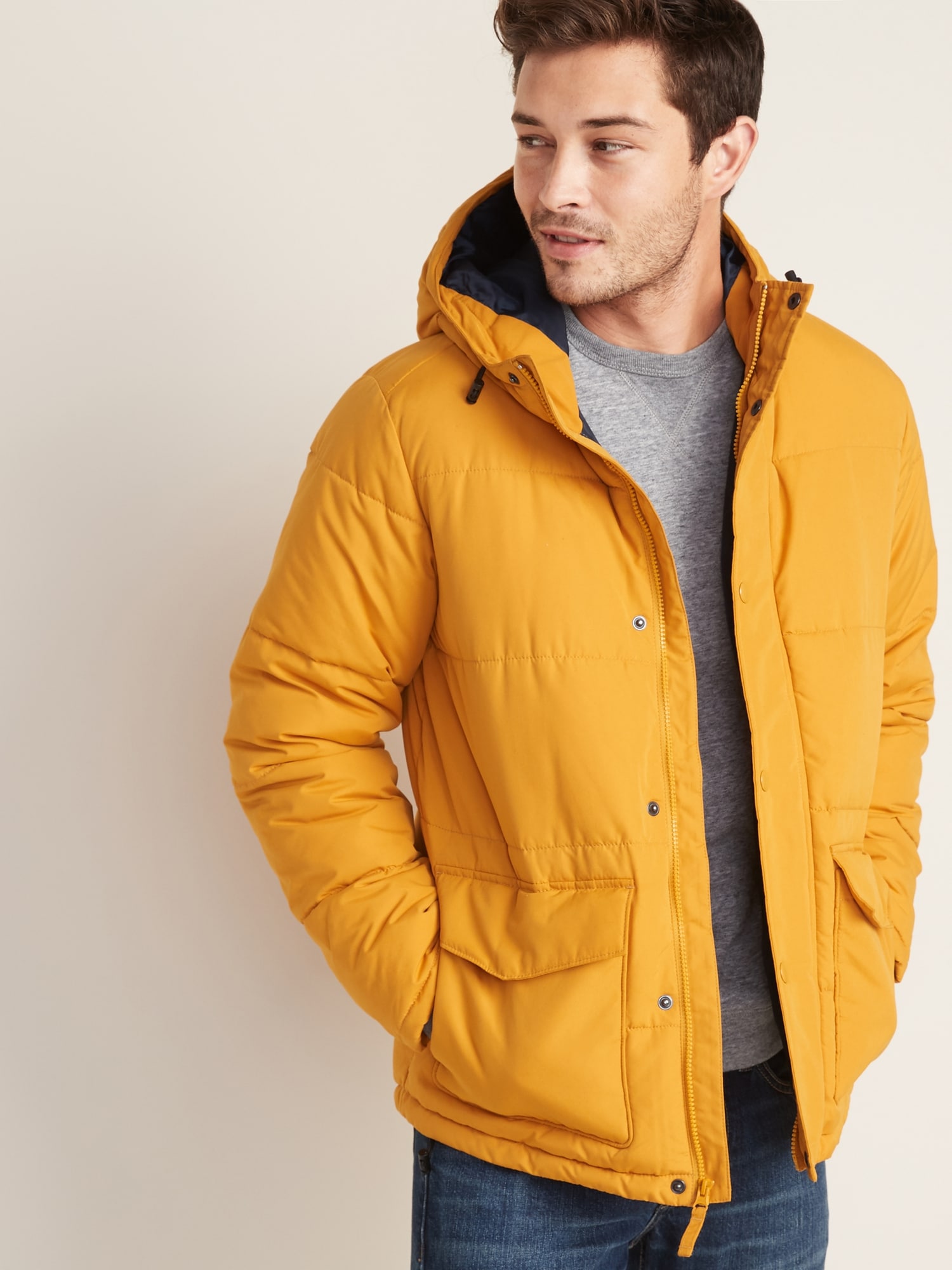VTG without peer Gap classic Men's yellow Hooded Jacket RN 54023