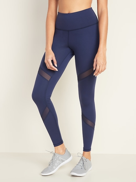 View large product image 1 of 1. High-Waisted Elevate Mesh-Trim Compression Leggings for Women