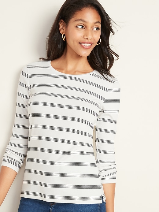 Image number 1 showing, Slim-Fit Striped Rib-Knit Tee for Women