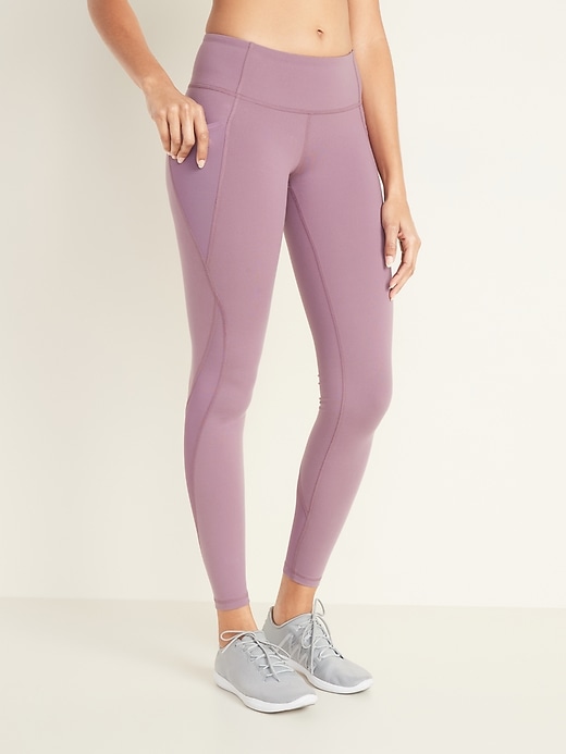 View large product image 1 of 1. Mid-Rise Elevate Side-Pocket Mesh-Trim Compression Leggings for Women