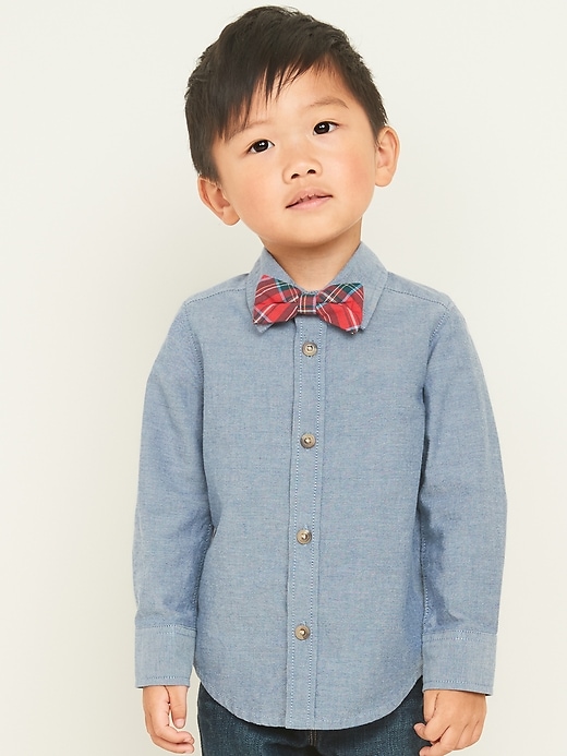 View large product image 1 of 5. Chambray Oxford Shirt & Plaid Bow-Tie Set for Toddler Boys