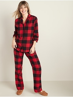 Patterned Flannel Pajama Pajama Set for Women