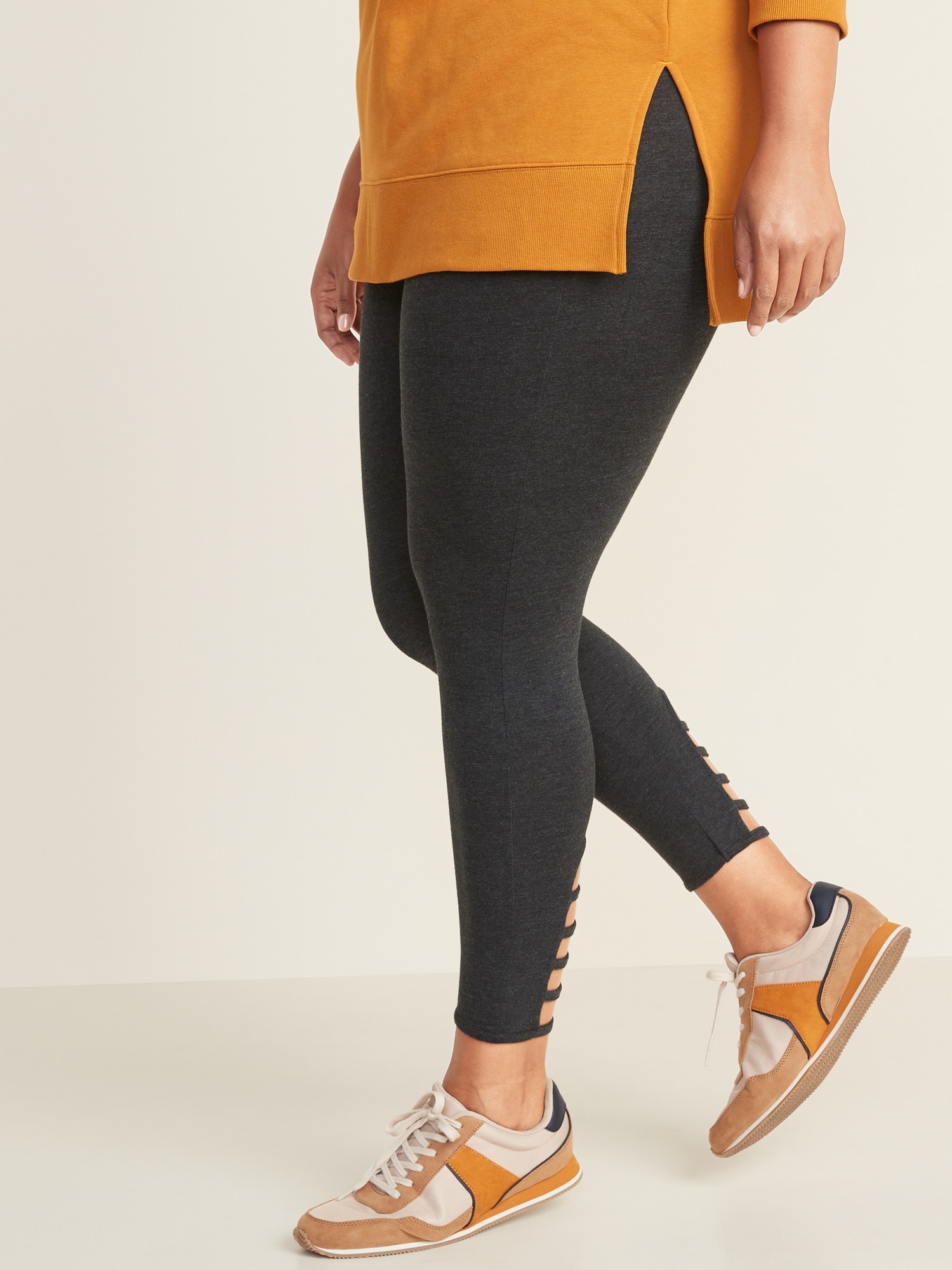 Lattice-Back Jersey Plus-Size Leggings
