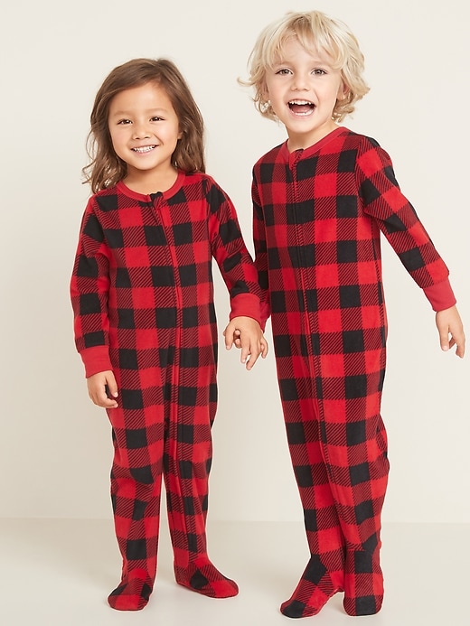 View large product image 1 of 2. Micro Performance Fleece Footie Plaid Pajama One-Piece for Toddler & Baby