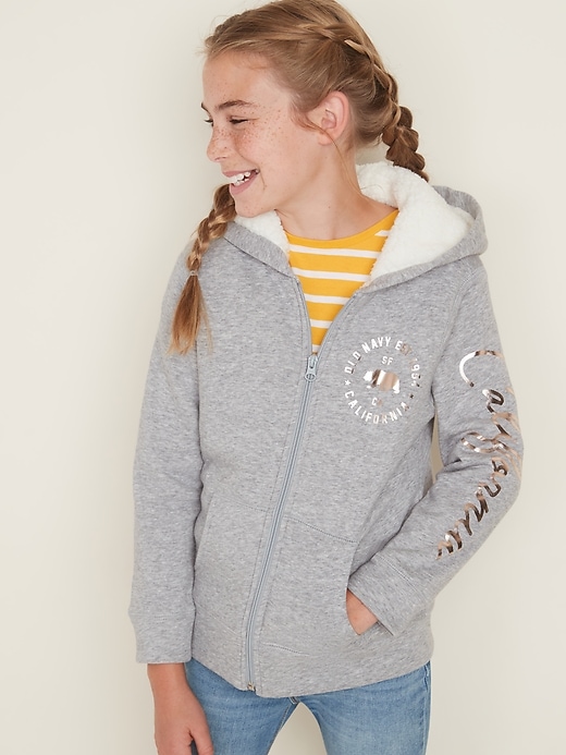 View large product image 1 of 2. Sherpa-Lined Logo-Graphic Hoodie for Girls