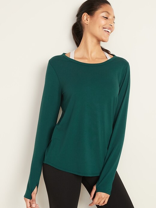 View large product image 1 of 1. Relaxed Cutout-Back French Terry Top for Women