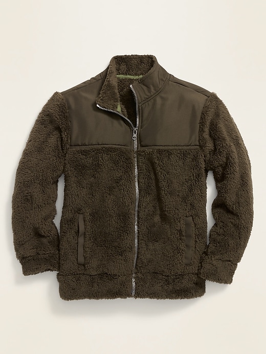 View large product image 1 of 2. Faux-Fur Woven-Yoke Zip Jacket For Boys